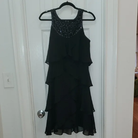 slny halter dress SLNY DRESS WOMEN'S BLACK Silver Beaded Halter SLEEVELESS Sz 16W NEW LAYERED